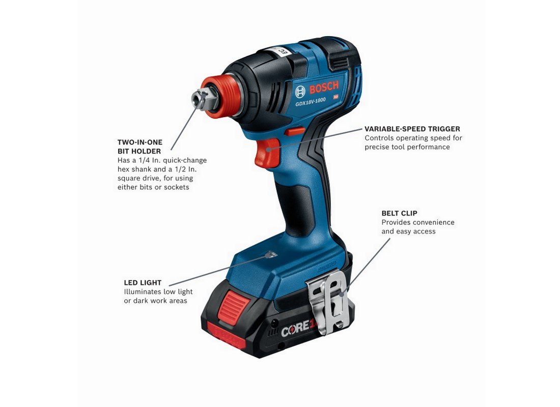 18V 5-Tool Combo Kit with Two-In-One Bit/Socket Impact Driver, 1/2 In. Hammer Drill/Driver, Reciprocating Saw, Circular Saw, LED Worklight and (2) CORE18V 4.0 Ah Compact Batteries