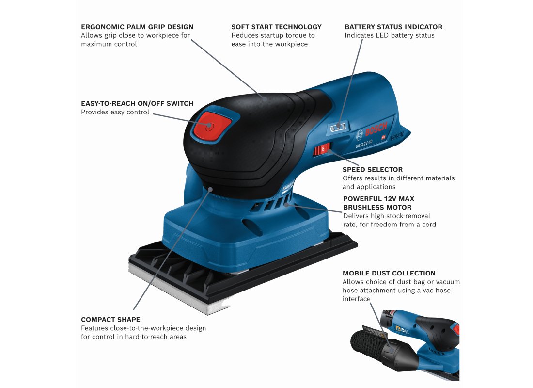 12V Max Brushless Sheet Orbital Finishing Sander Bare Tool