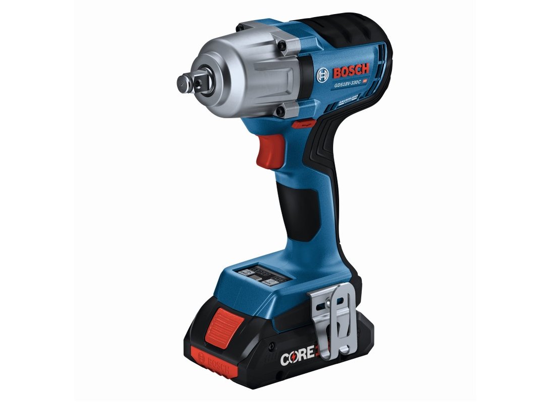 18V Brushless Connected-Ready 1/2 In. Mid-Torque Impact Wrench Kit with Friction Ring and Thru-Hole and (2) CORE18V® 4 Ah Advanced Power Batteries