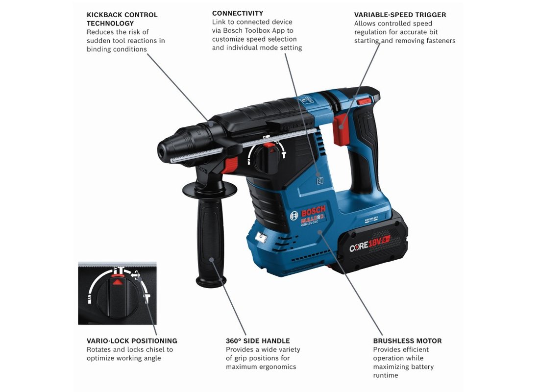 18V Brushless Connected SDS-plus® Bulldog™ 1 In. Rotary Hammer with (2) CORE18V® 8 Ah High Power Batteries