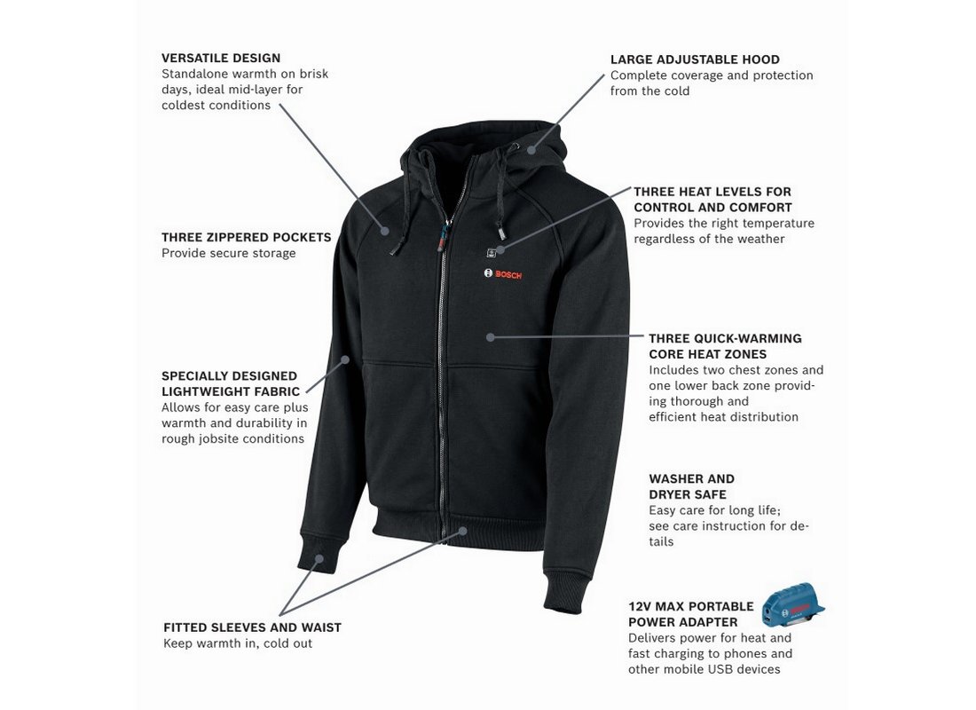 12V Max Heated Hoodie Kit with Portable Power Adapter - Size Large