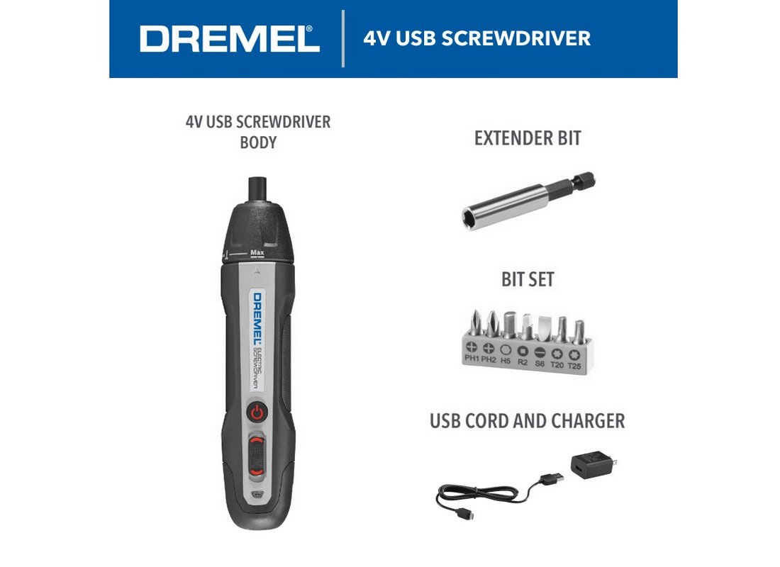 Dremel Cordless 4V USB Rechargeable Electric Screwdriver