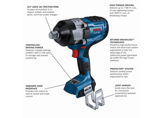 PROFACTOR™ 18V Connected-Ready 3/4 In. Impact Wrench with Friction Ring and Thru-Hole (Bare Tool)