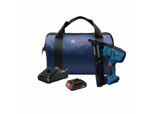 Ensemble cloueur de finition 18V Bosch incliné calibre 15 sans balais avec (1) batterie Standard Power de 2 Ah