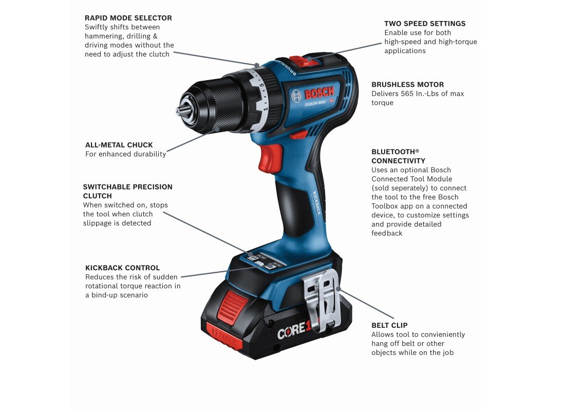 1/2 In. Brushless Connected-Ready Hammer Drill/Driver Kit with (1) CORE18V® 4 Ah Advanced Power Battery