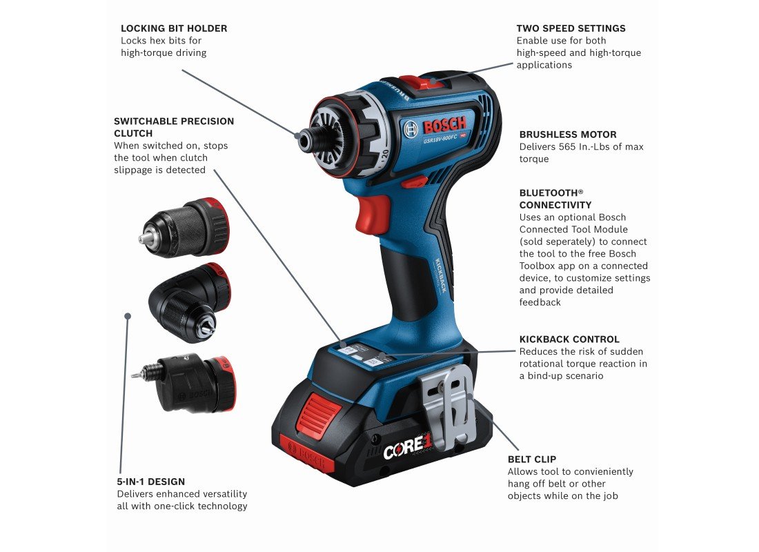 Perceuse/visseuse 18V avec système FlexiClick® 5 en 1 et (2) batteries Advanced Power CORE18V® 4 Ah