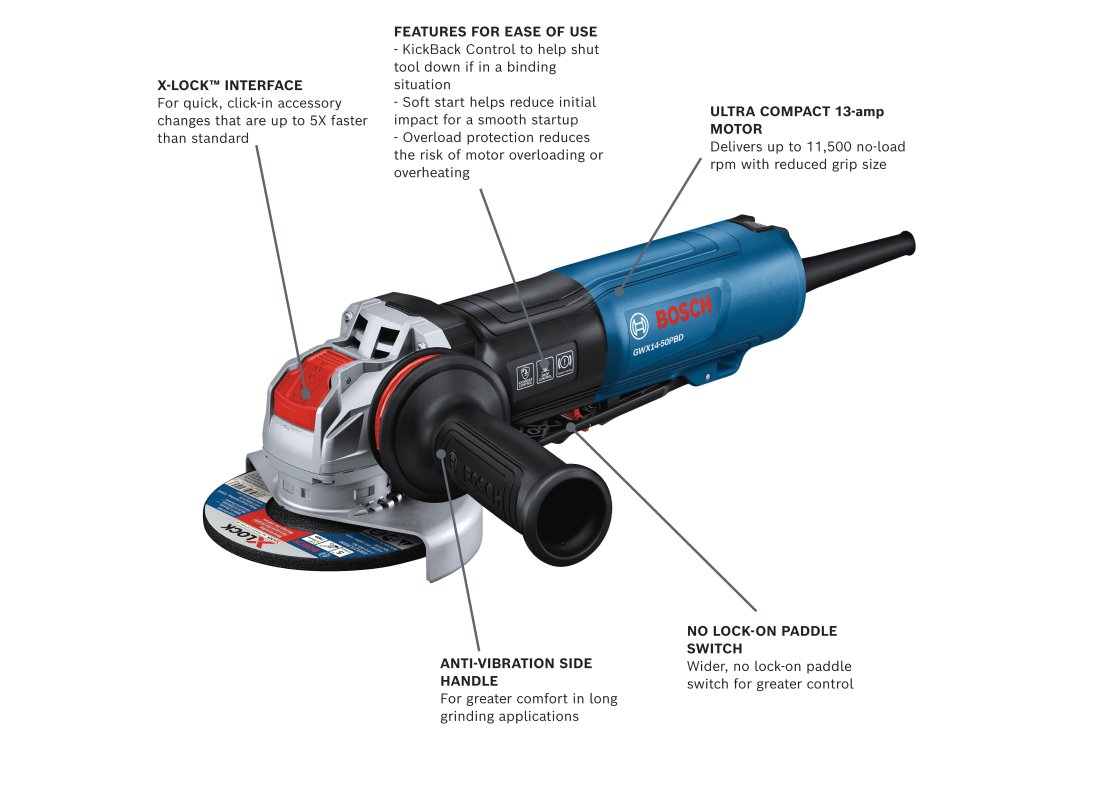 5 In. X-LOCK Angle Grinder with Brake and No Lock-On Paddle Switch