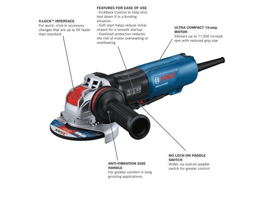 5 In. X-LOCK Angle Grinder with Brake and No Lock-On Paddle Switch