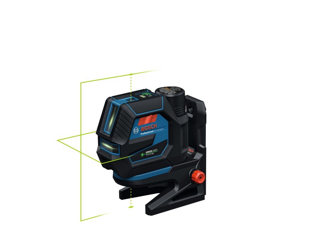 12V Max Connected Green-Beam Cross-Line Laser with Plumb Points and 12V Battery