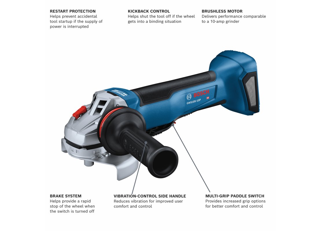 18V Brushless 4-1/2 - 5 In. Angle Grinder with No Lock-On Paddle Switch (Bare Tool)