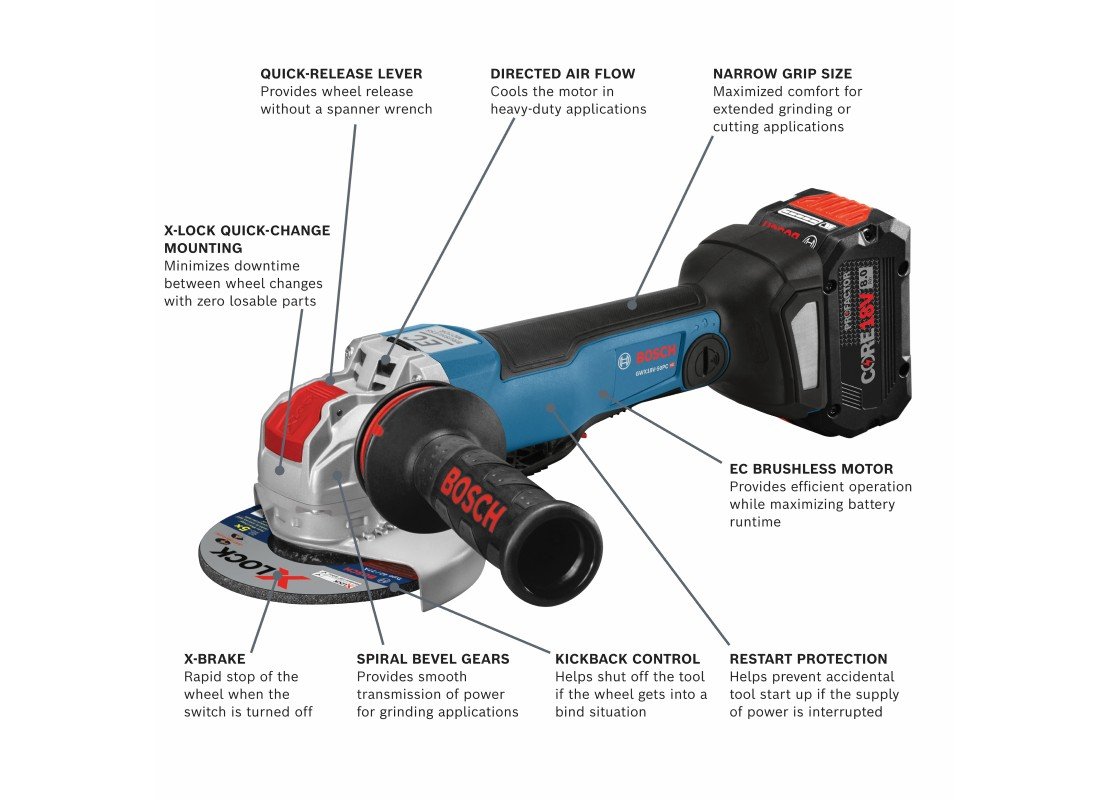 18V X-LOCK Brushless Connected-Ready 4-1/2 In. – 5 In. Angle Grinder with No Lock-On Paddle Switch Kit and (1) CORE18V® 8 Ah High Power Battery