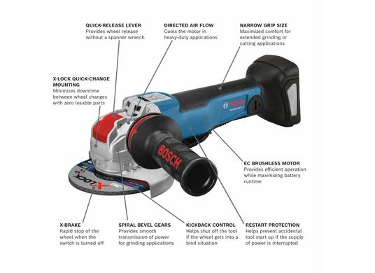 18V X-LOCK EC Brushless Connected-Ready 4-1/2 In. – 5 In. Angle Grinder with No Lock-On Paddle Switch (Bare Tool)