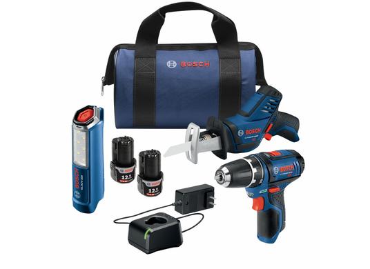 Ensemble combiné de 3 outils de 12 V Max avec perceuse/visseuse de 3/8 po, scie alternative portative et lampe de travail à DEL