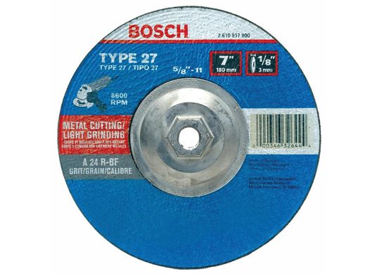 7 In. 1/8 In. 5/8-11 In. Arbor Type 27 24 Grit Light Grinding/Metal Cutting Abrasive Wheel