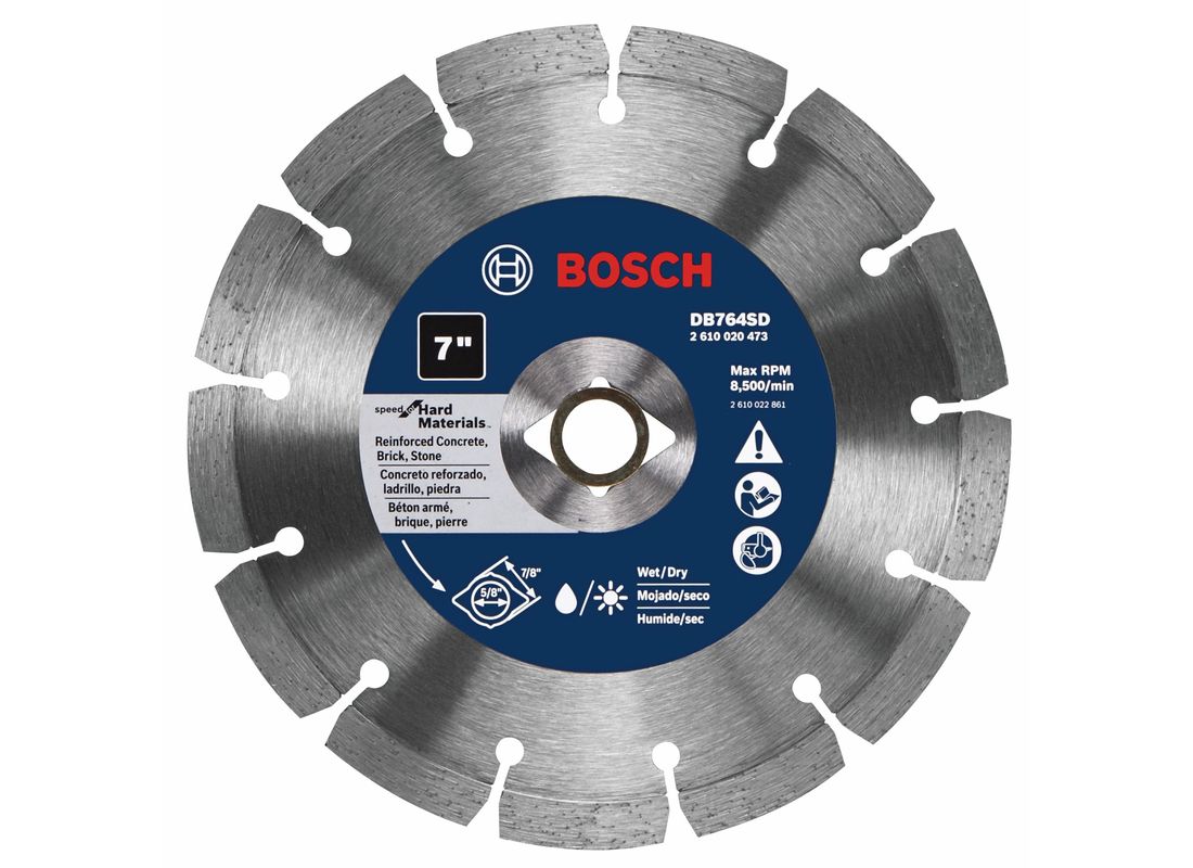 Disque diamanté standard à bord segmenté de 7 po avec centre défonçable en losange pour matériaux durs Bosch DB764SD