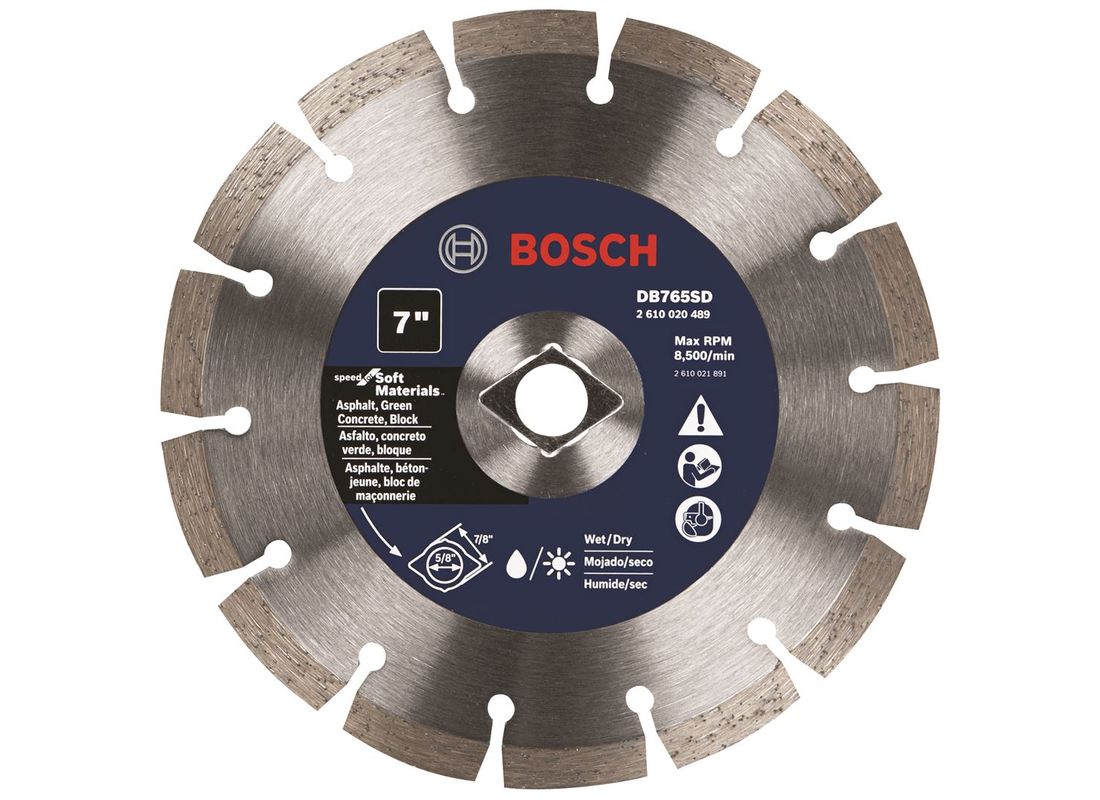 Disque diamanté standard à bord segmenté de 7 po avec centre défonçable en losange pour matériaux mous Bosch DB765SD