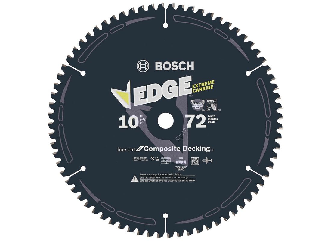 10 In. 72 Tooth Edge Circular Saw Blade for Composite Decking Bosch DCB1072CD