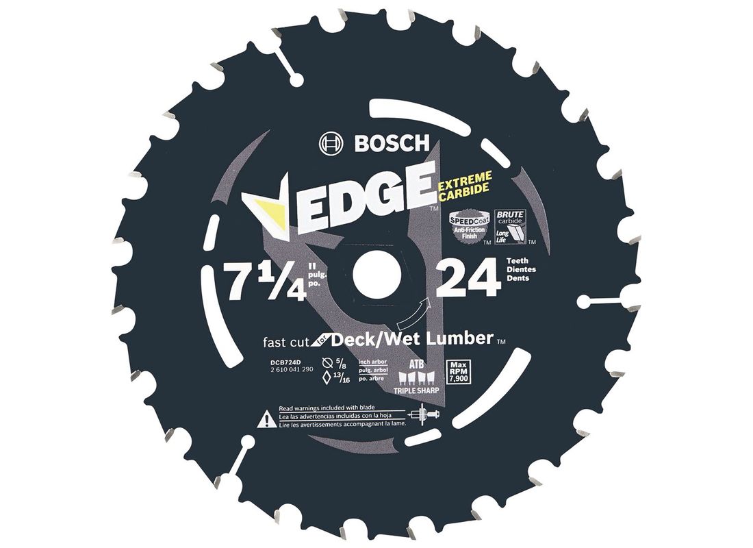 7-1/4 In. 24 Tooth Edge Circular Saw Blade for Wet Lumber Bosch DCB724D