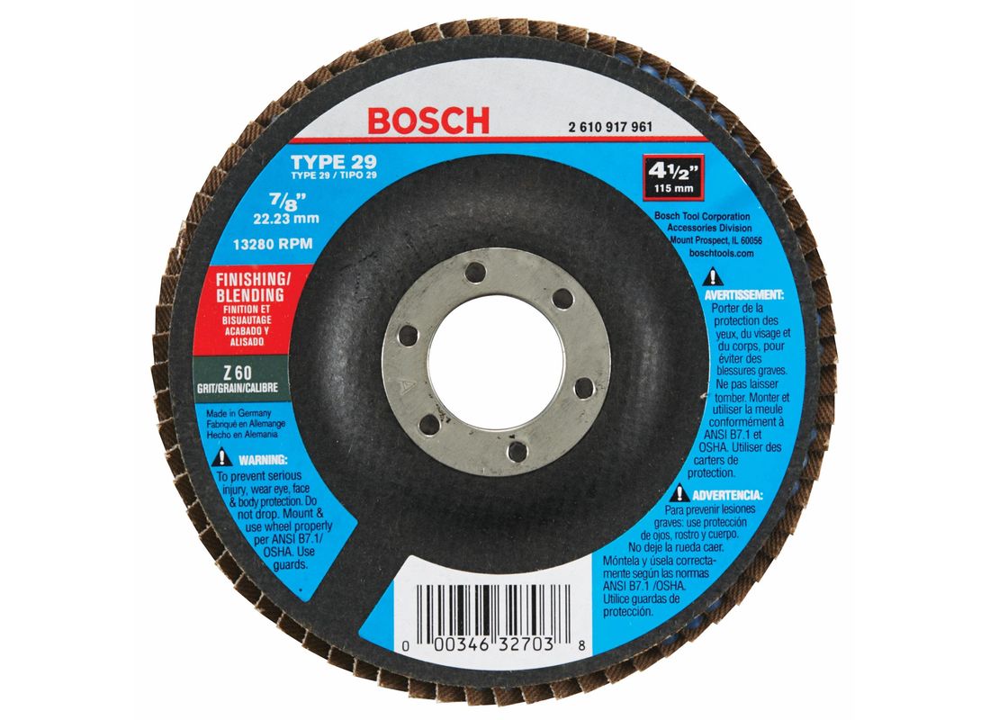 Meule abrasive de rectification/égalisation de 4-1/2 po avec abrasif type 29, grain 60, alésage de 7/8 po Bosch FD2945060