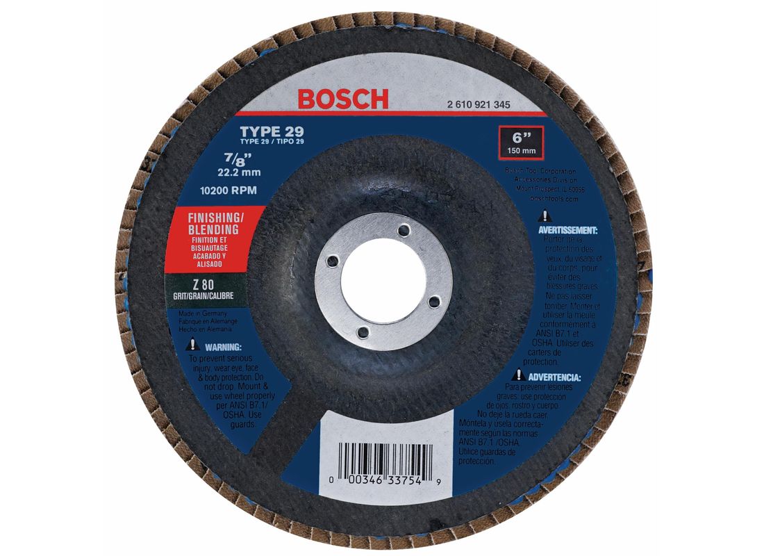 Meule abrasive de rectification/égalisation de 6 po avec abrasif type 29, grain 80, alésage de 7/8 po Bosch FD2960080