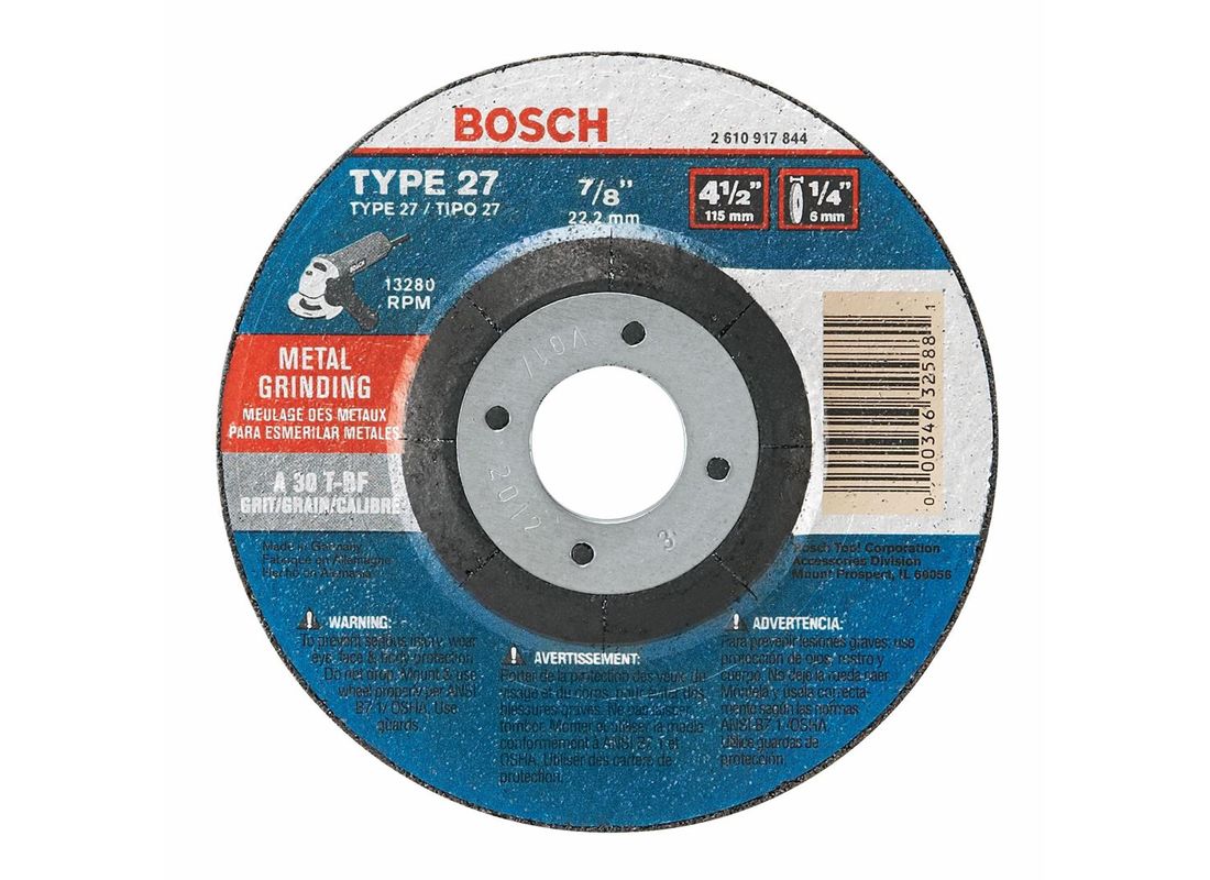 Meule abrasive de 4-1/2 po x 1/4 po avec abrasif type 27, grain 30, alésage de 7/8 po Bosch GW27M450