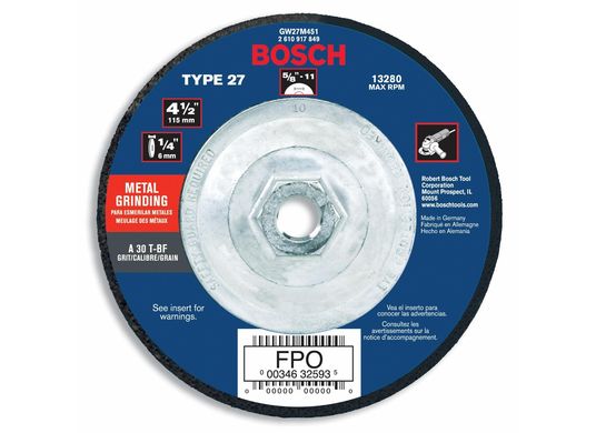 4-1/2 In. 1/4 In. 5/8-11 In. Arbor Type 27 30 Grit Grinding Abrasive Wheel