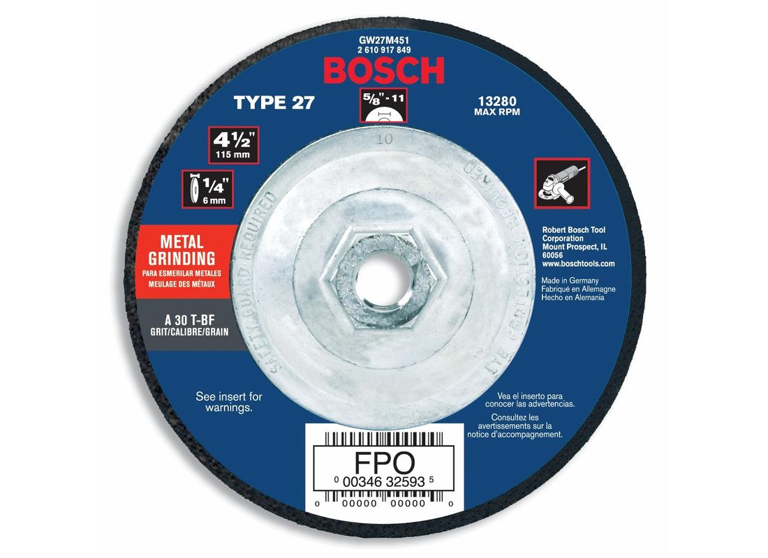 4-1/2 In. 1/4 In. 5/8-11 In. Arbor Type 27 30 Grit Grinding Abrasive Wheel Bosch GW27M451