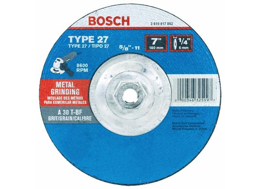 7 In. 1/4 In. 5/8-11 In. Arbor Type 27 30 Grit Grinding Abrasive Wheel