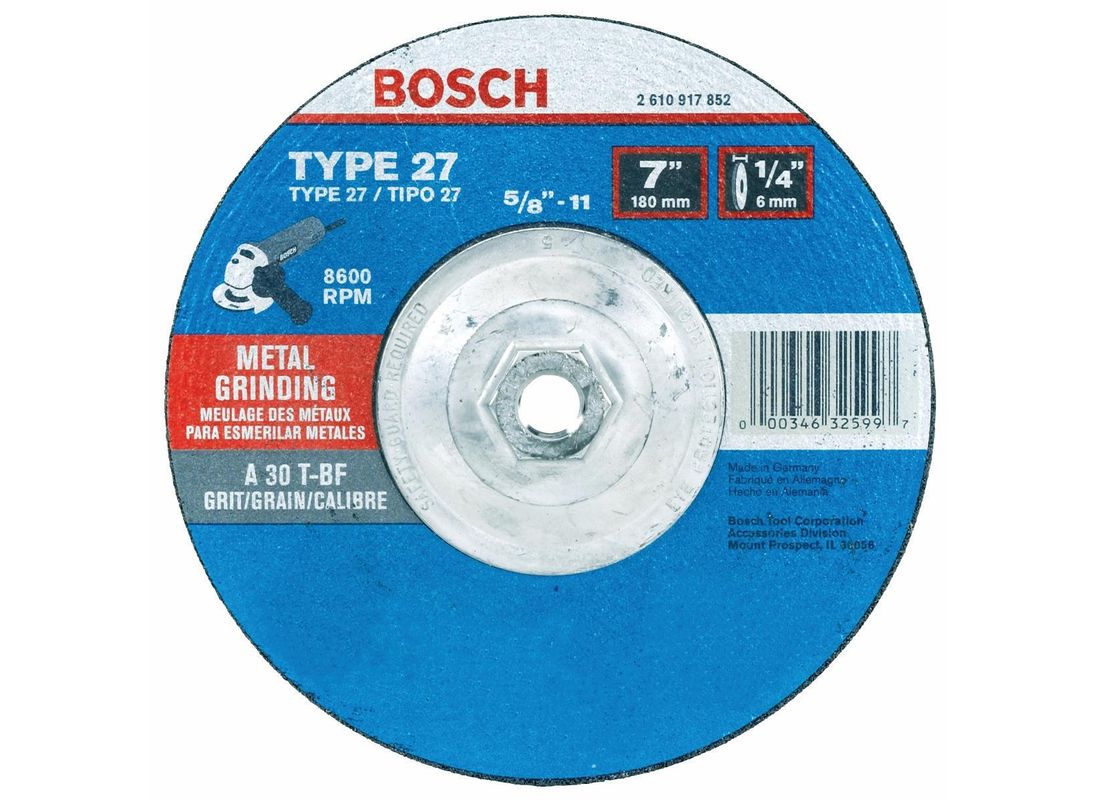 7 In. 1/4 In. 5/8-11 In. Arbor Type 27 30 Grit Grinding Abrasive Wheel Bosch GW27M701