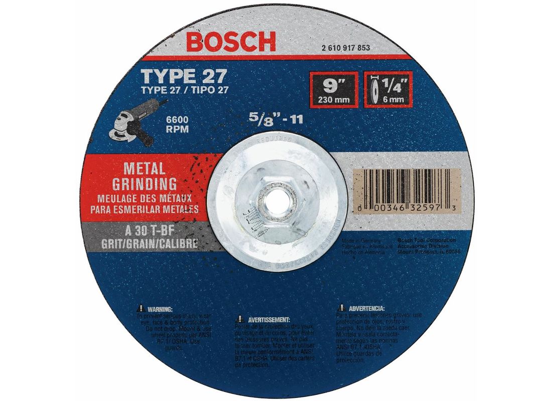 Meule abrasive de 9 po x 1/4 po avec abrasif type 27, grain 30, alésage de 5/8-11 po Bosch GW27M901