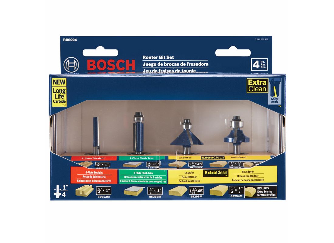 4 Pc. Pro Starter Set 1/4 In. Shank Bosch RBS004