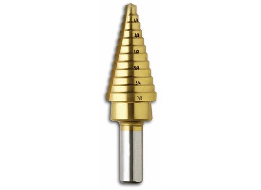 3/16 In. to 7/8 In. Titanium-Coated Step Drill Bit