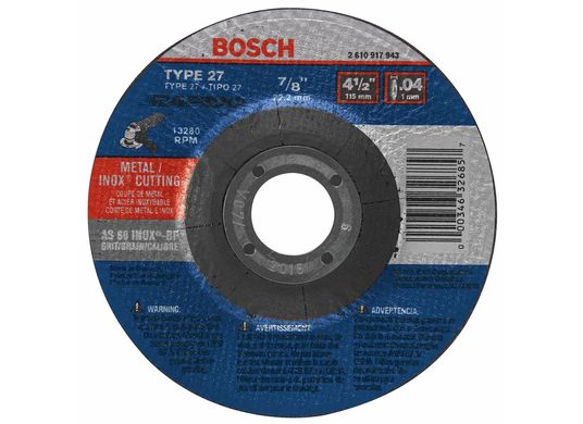 4-1/2 In. .045 In. 7/8 In. Arbor Type 27A (ISO 42) 60 Grit Rapido™ Fast Fast Metal/Stainless Cutting Abrasive Wheel