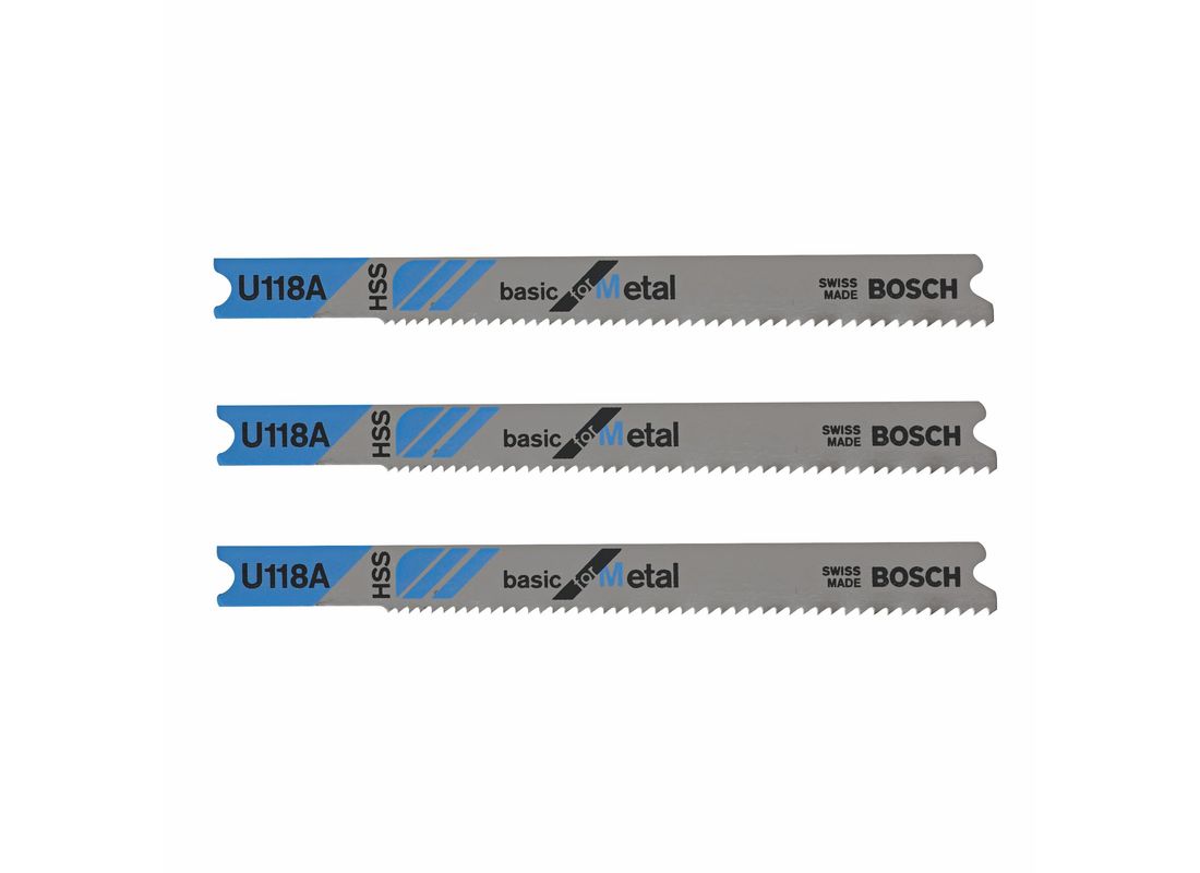 3 pc. 3-1/8 In. 17-24P TPI Basic Metal Cutting U-shank Jig Saw Blades Bosch U118A3