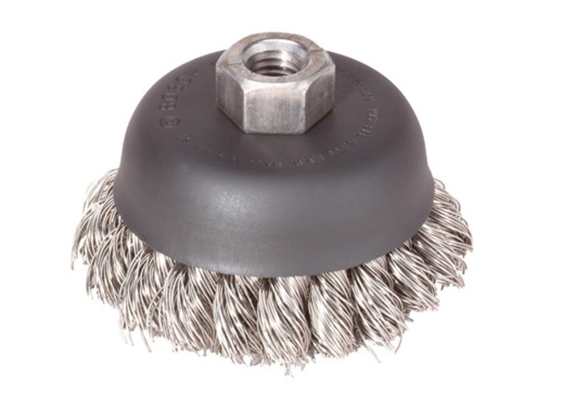 3 In. Wheel Dia. 5/8 In.-11 Arbor Stainless Steel Knotted Wire Single Row Cup Brush Bosch WB504