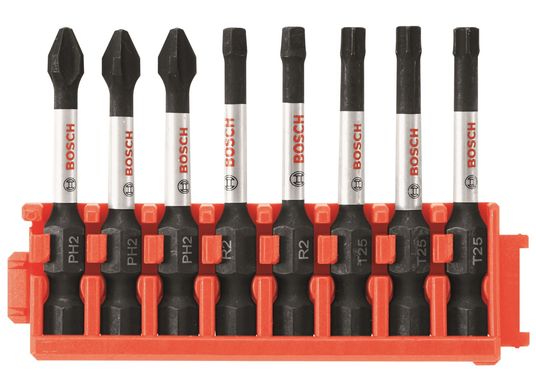 8 pc. Impact Tough™ Phillips®, Square and Torx® 2 In. Power Bits with Clip for Custom Case System CCSV208