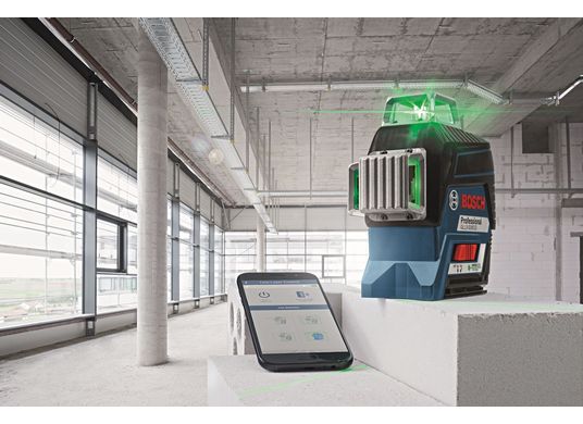 Laser lignes de nivellement/alignement connecté à faisceau vert et à trois plans à 360° avec (1) batterie de 2,0 Ah