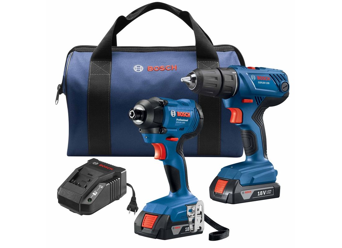 18 V 2-Tool Combo Kit with 1/2 In. Compact Drill/Driver and 1/4 In. Hex Impact Driver Bosch GXL18V-26B22