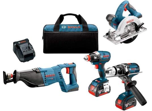 Bosch 18V 4-Tool Combo Kit with EC Brushless Impact Driver, Drill/Driver, Reciprocating Saw & Circular Saw