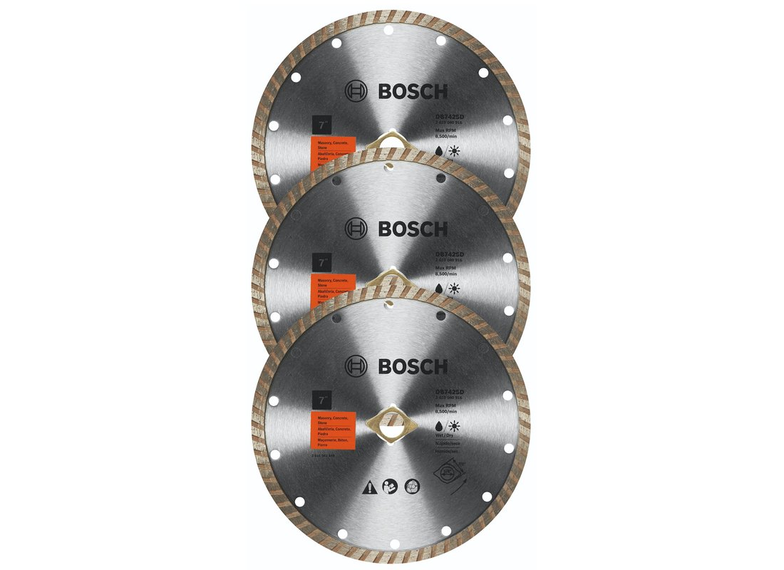 Disques diamantés standard à couronne turbo de 7 po pour coupes nettes, set de 3 pièces