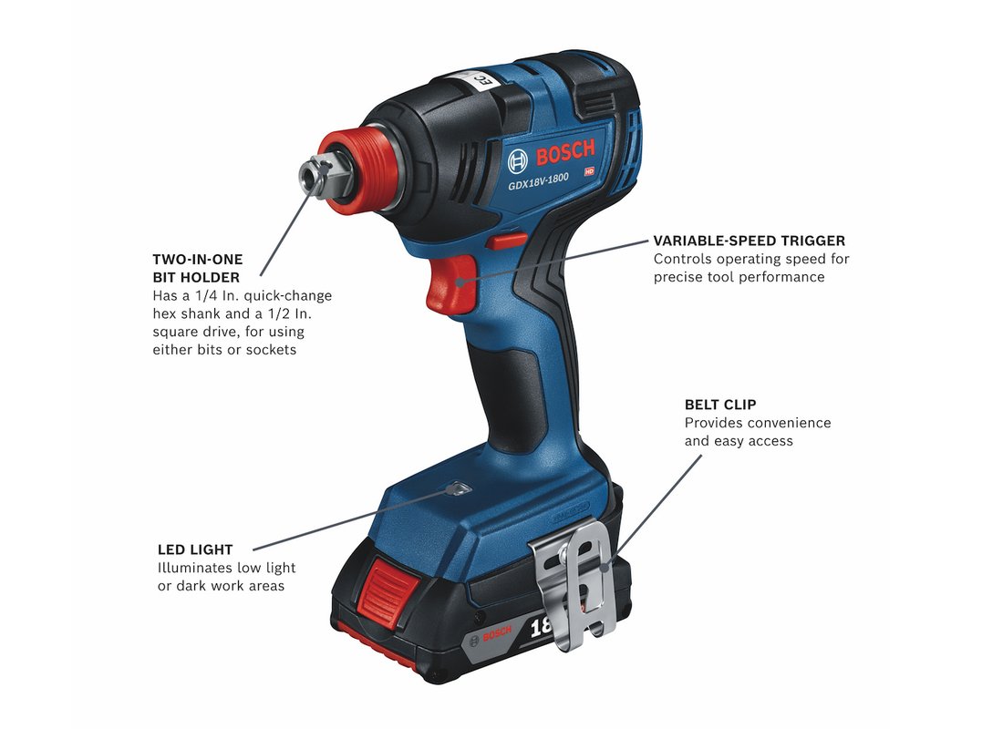 Ensemble de 2 outils 18 V comprenant une perceuse-visseuse à percussion 1/2 po, une visseuse à chocs 18 V Freak avec porte-outil 2 en 1 (1/4 po et 1/2 po) pour embouts de vissage et douilles et 2 batteries Compact CORE18V 4,0 Ah