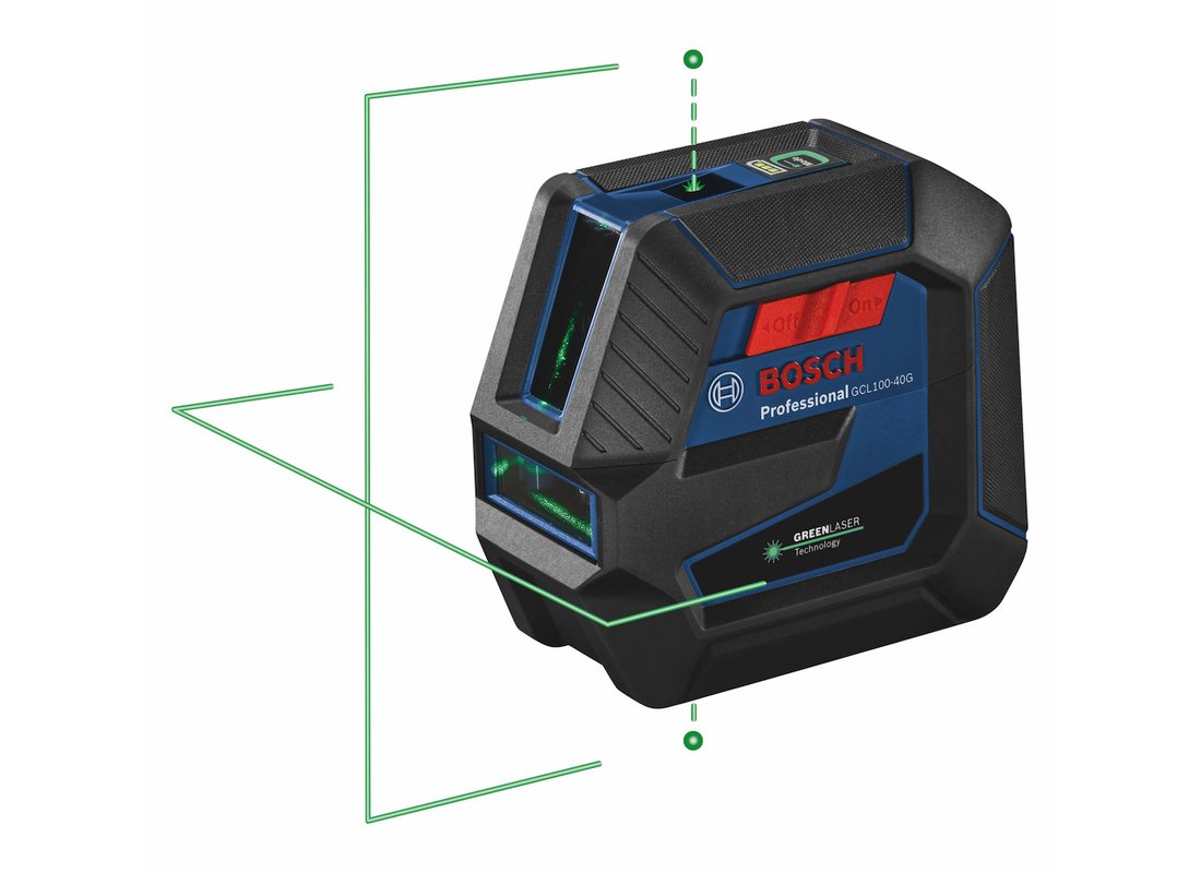 Laser croix auto-nivelant avec faisceau vert et points d’aplomb