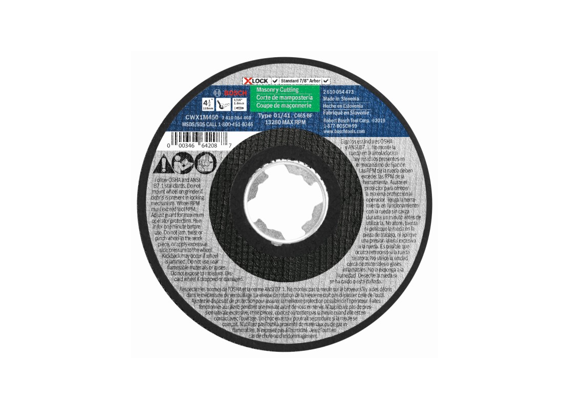 4-1/2 In. x 1/16 In. X-LOCK Arbor Type 1A (ISO 41) 24 Grit Masonry Cutting