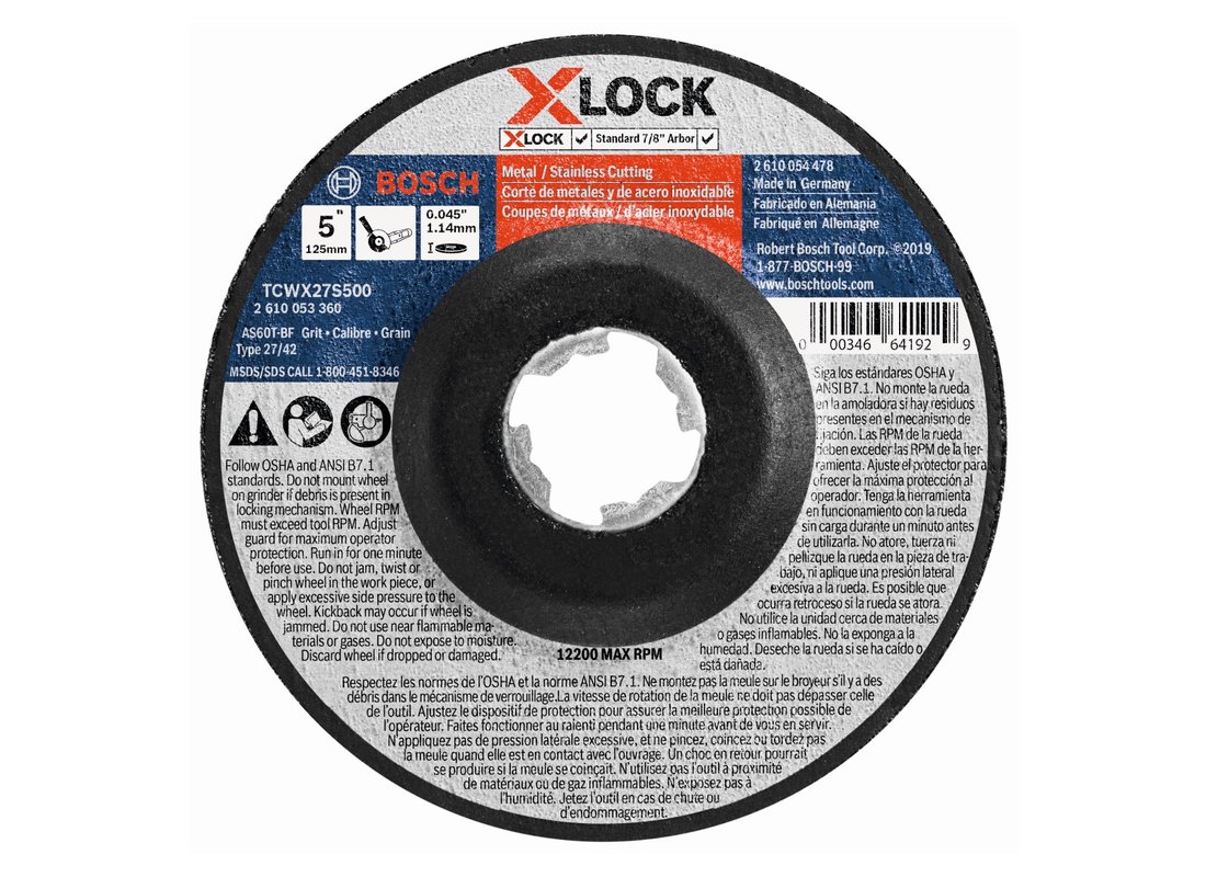 Disque à tronçonner X-LOCK de 5 po x 0,045 po pour arbre type 27A (ISO 42), grain 60,