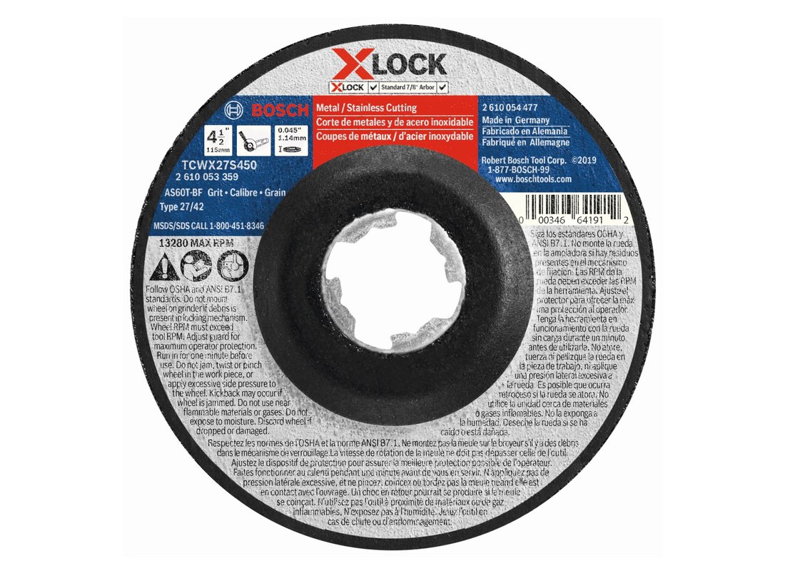 4-1/2 In. x 0.045 In. X-LOCK Arbor Type 27A (ISO 42) 60 Grit Fast Metal/Stainless