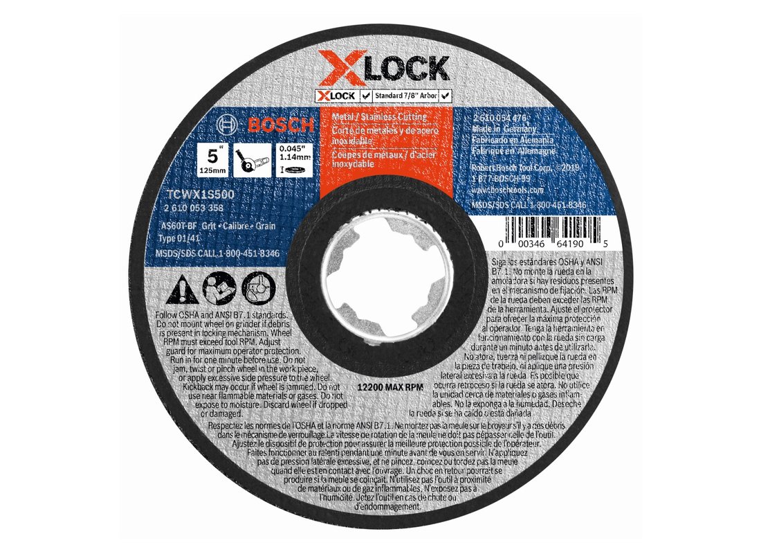 Disque à tronçonner X-LOCK de 5 po x 0,045 po pour arbre type 1A (ISO 41), grain 60,