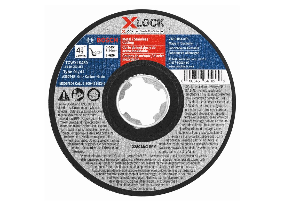 4-1/2 In. x .045 In. X-LOCK Arbor Type 1A (ISO 41) 60 Grit Fast Metal/Stainless Cutting