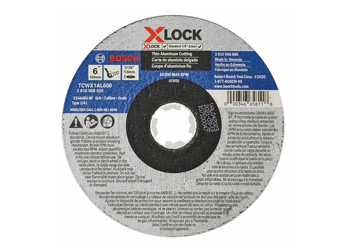 6 In. x 1/16 In. X-LOCK Arbor Type1A (ISO 41) 46 Grit Metal Cutting Abrasive Wheel