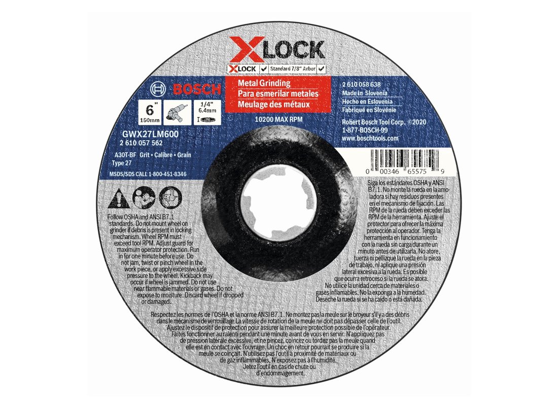 Disque à meuler X-LOCK spécial métal de 6 po x 1/4 po pour arbre type 27, grain 30