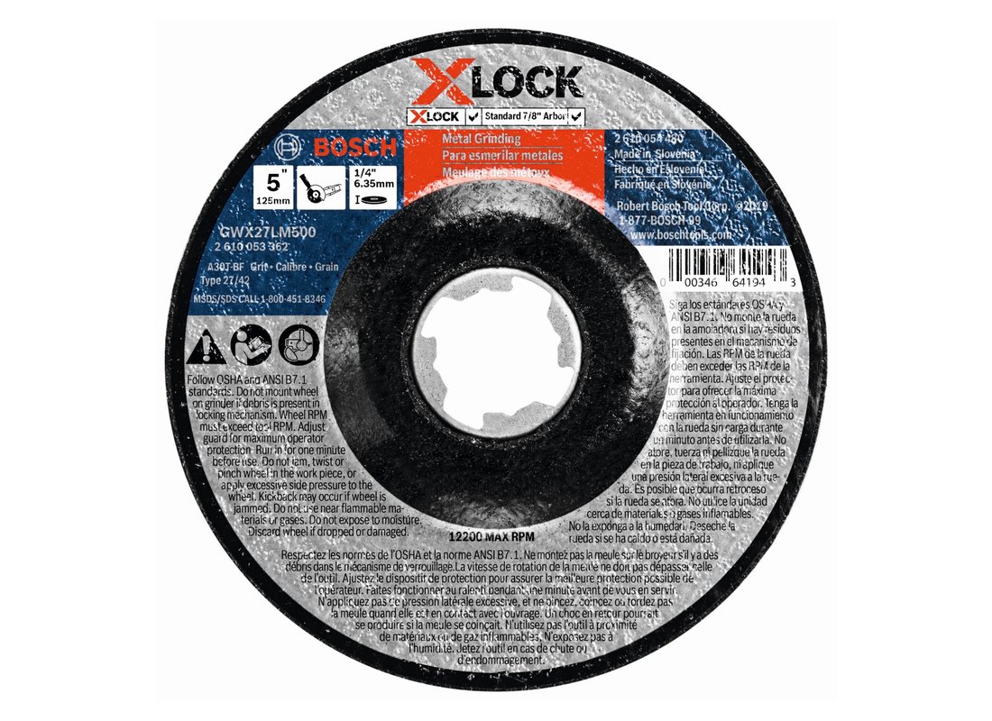 Disque à meuler X-LOCK spécial métal de 5 po x 1/4 po pour arbre type 27, grain 30